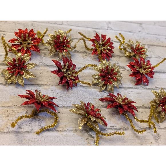Crafting Poinsettias Sparkly Christmas Flower Gold & Red - Picture 6 of 6